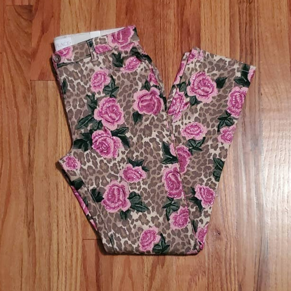 The Children's Place Floral Glitter Jeggings Orchid Dream Size 12 Big Girl